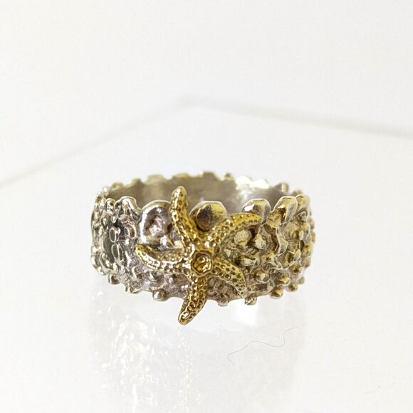 Sterling Silver 925 Brass Starfish Wide Band Ring Size 9 Nautical Beach Ocean - Picture 3 of 8